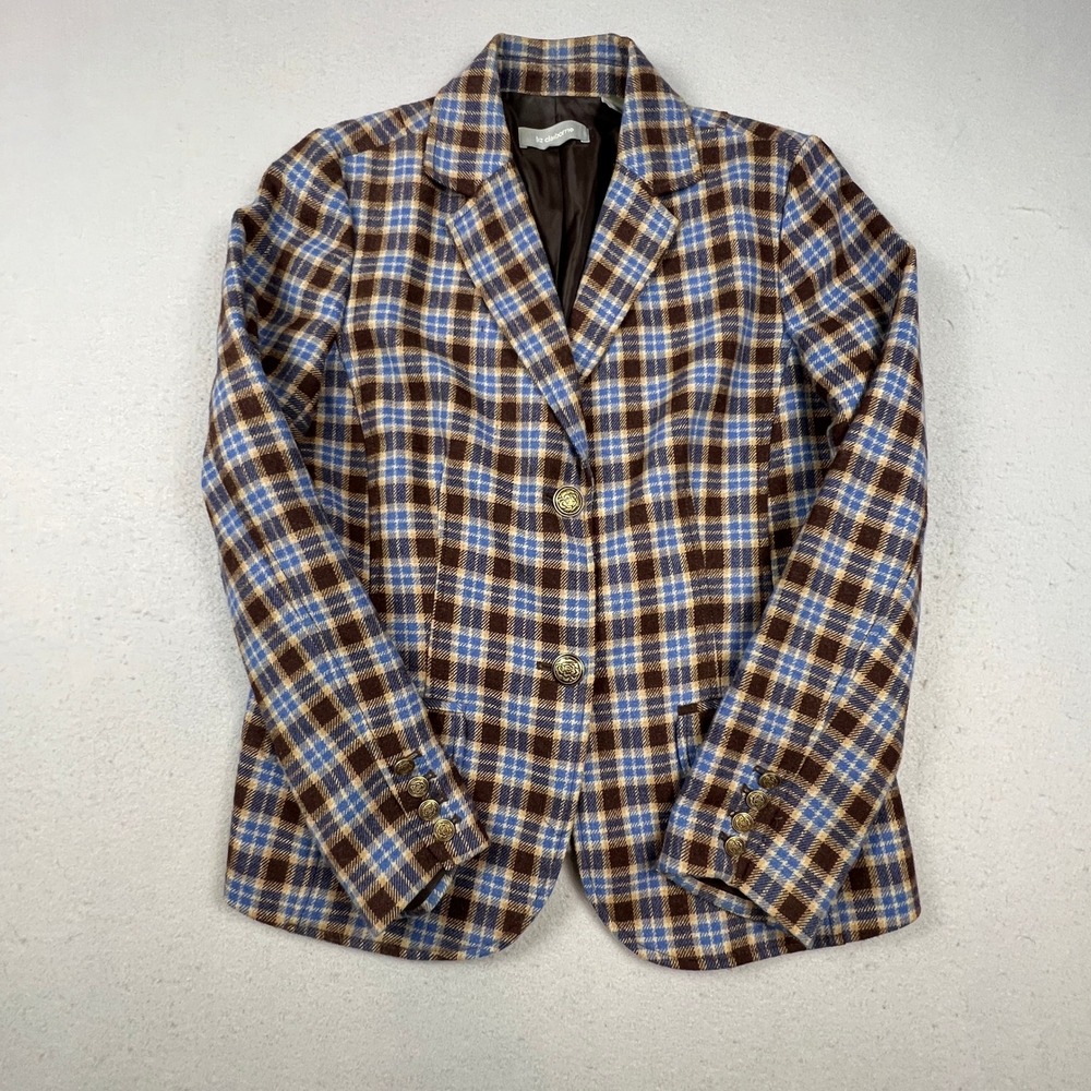Academic Blazer Women L Plaid Wool Blend Preppy Liz Claiborne Boarding School